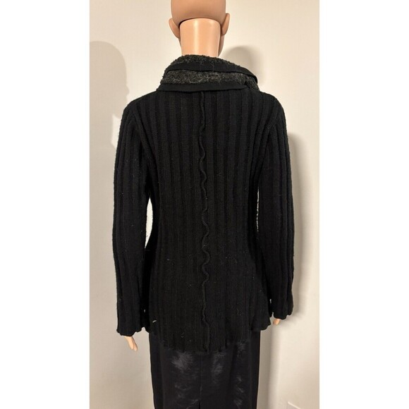 SIONI STUDIO Black Gray Whipstitch Patchwork Cardigan Sweater Big Buttons Large - Picture 5 of 8